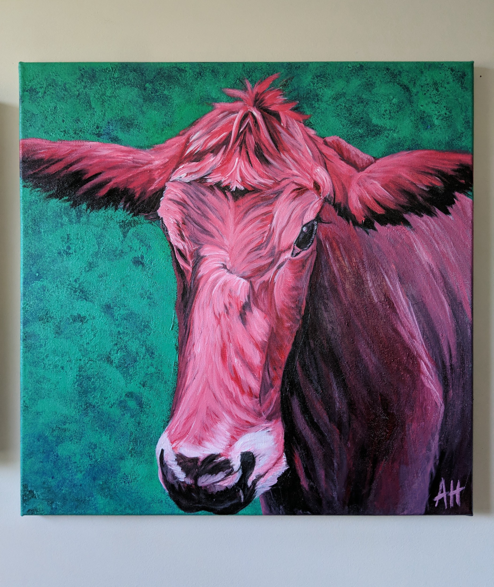 Pink Lady - original animal painting on 20x20 stretched canvas
