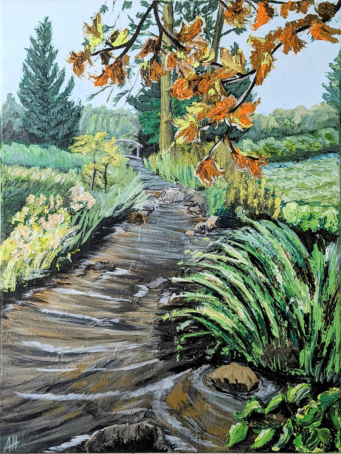 Bridge Over Ripples - original landscape painting on 24x18 gallery-wrapped canvas