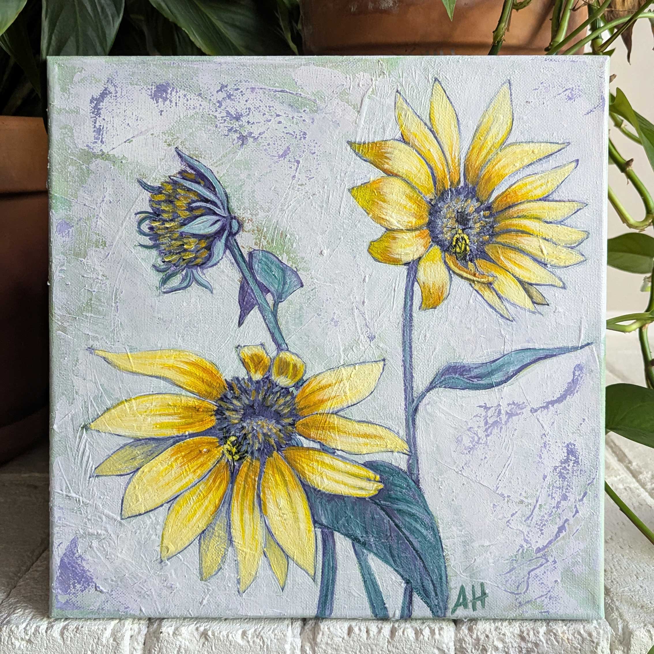 [SOLD] Sunflower Trio 12x12